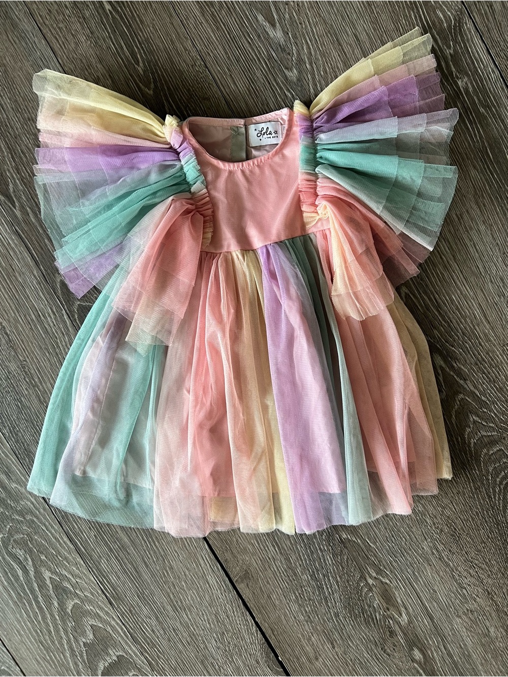Lola + The Boys Pastel Rainbow Tulle Party Dress 12-18M Ruffle Sleeve